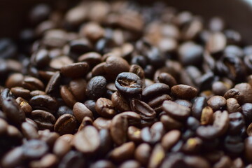 Roasted coffee beans as a close up