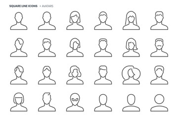 Avatars related square line vector icon set.