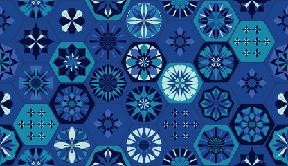 Seamless geometric pattern in retro style. Hexagonal tile pattern.