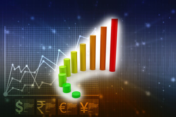 3d rendering business graph and documents. Stock market chart. Business graph background, Financial Background