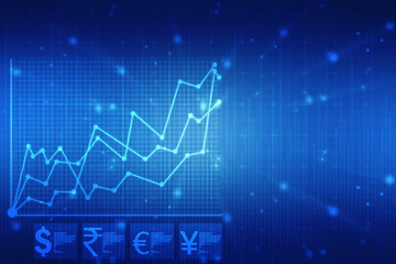 Business Growth graph on technology background, Futuristic raise arrow chart digital transformation abstract technology background. Big data and business growth currency stock and investment economy