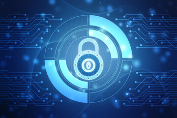 Digital Padlock on abstract technology background, Technology security concept. Modern safety digital background. Protection system, Cyber Security and safety information, personal data concept.