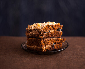 delicious honey cake with homemade prunes