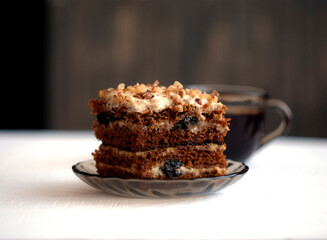 delicious honey cake with homemade prunes