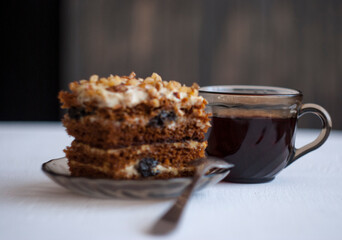 delicious honey cake with homemade prunes