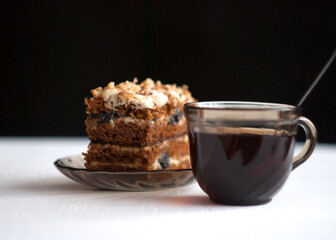 delicious honey cake with homemade prunes