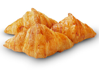 Three pieces of croissant on white background for breakfast