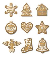 Set of Christmas cookies. Gingerbread. Vector illustration