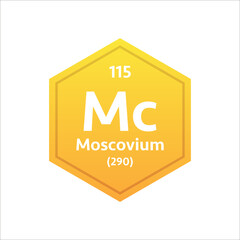 Moscovium symbol. Chemical element of the periodic table. Vector stock illustration.
