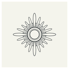 Trendy boho mirror or sun. Line drawing. Vector illustration