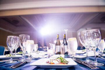 Decorated dining table celebration at wedding or luxury event.