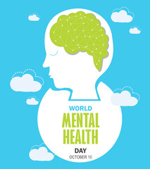 World Mental health day concept vector illustration, inside the mind of people using connecting dot, head view showing depression and mind problem