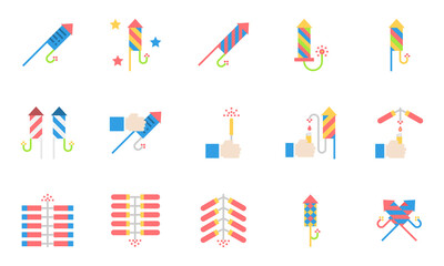  Fireworks  Icons Flat  Vector Illustration , celebration, sparkle, party