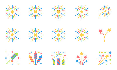  Fireworks  Icons Flat  Vector Illustration , celebration, sparkle, party