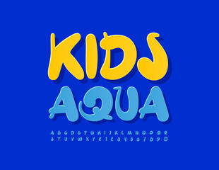 Vector bright Poster Kids Aqua. Blue Playful Font. Artistic Alphabet Letters and Numbers set