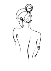 one line drawing, young nude woman, line drawing, fashion concept, woman beauty minimalist, Vector illustration