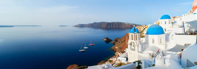 Stof per meter white belfries Santorini island, Greece © neirfy