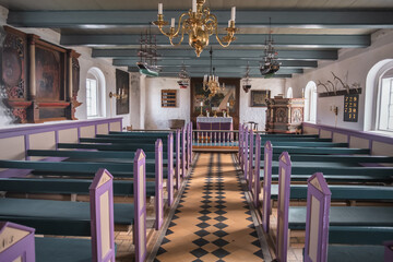 Old church interior on Madoe in the wadden sea, Esbjerg, Denmark
