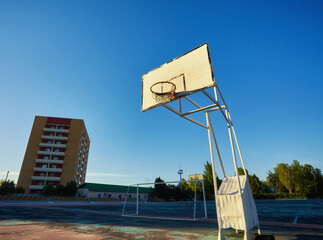street basketball board with the sky
