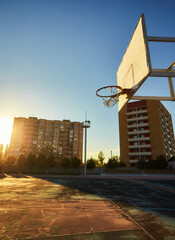 street basketball board with the sky