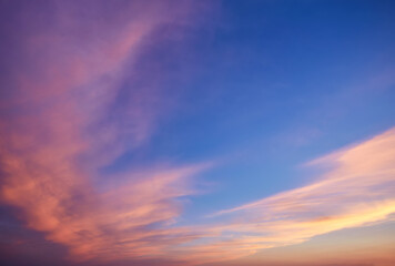 Abstract nature background. Dramatic and moody pink, purple and blue cloudy sky