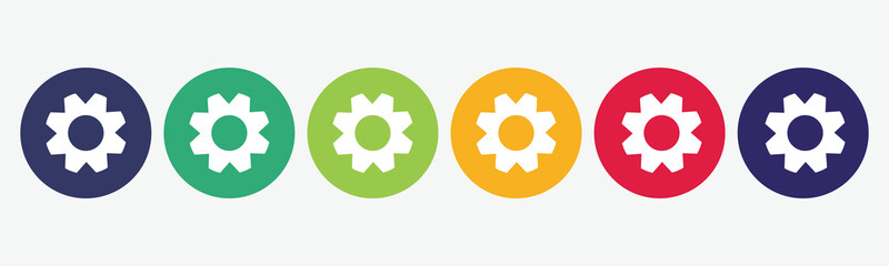 Set collection 6 buttons with gear icon.