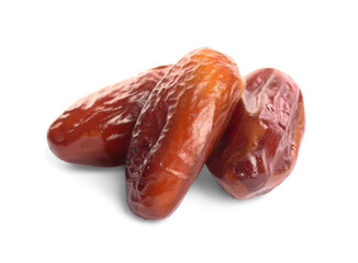 Heap of tasty sweet dried dates on white background
