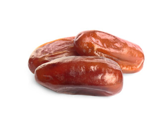 Heap of tasty sweet dried dates on white background