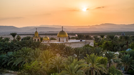 Obraz premium Deir Hajla is the Arabic name of the Greek Orthodox Monastery of Saint Gerasimus (officially the Holy Monastery of Saint Gerasimos of the Jordan). It is located on the West Bank, west of the River 