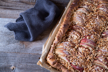 Apple cake with almond topping. Baked with whole grain flour