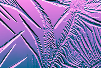 Blue-pink patterns from frost on glass as a background.