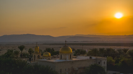 Fototapeta premium Deir Hajla is the Arabic name of the Greek Orthodox Monastery of Saint Gerasimus (officially the Holy Monastery of Saint Gerasimos of the Jordan). It is located on the West Bank, west of the River 