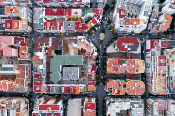 Aerial topdown view of a city downtown