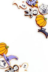 Halloween party gingerbread cookies mockup, top view