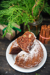 christmas cake sweet homemade cakes sweets dessert new year chocolate treat holiday gift food background rustic top view copy space