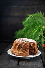 christmas cake sweet homemade cakes sweets dessert new year chocolate treat holiday gift food background rustic top view copy space