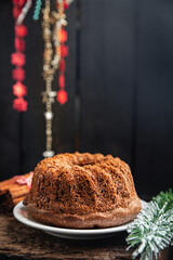 christmas cake sweet homemade cakes sweets dessert new year chocolate treat holiday gift food background rustic top view copy space