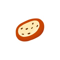 Vatrushka, Russian bun from dough and curd. Sweet baked pastry with quark and raisin bites. Patty with filling. Eastern European dessert. Flat vector illustration of food isolated on white background