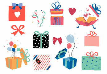 Gift box object collection with ribbon.Vector illustration for icon,sticker,printable.Editable element