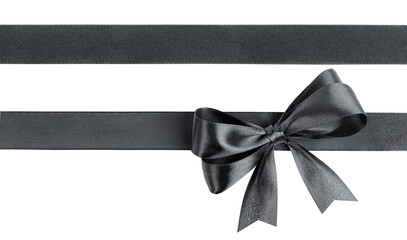 black ribbon and bow knot on isolated white background