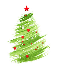 abstract christmas tree with decorations on white isolated background