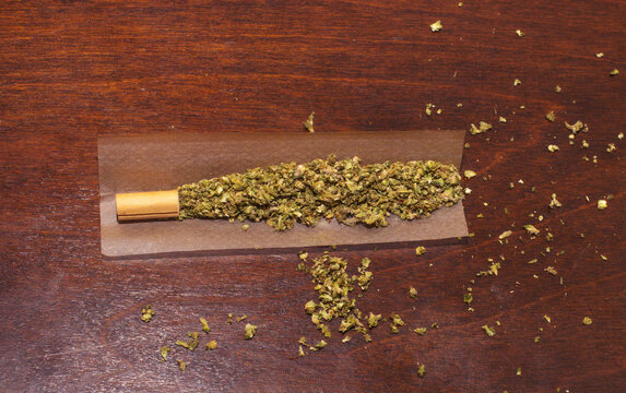 Cannabis grinder down for rolling a joint