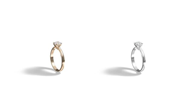 Blank gold and silver ring diamond mockup stand, looped rotation