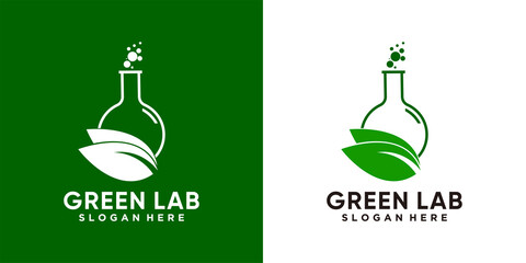 Green lab logo design template with creative concept