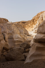 Fototapeta na wymiar Stone Canyon in the Judean Desert in Israel