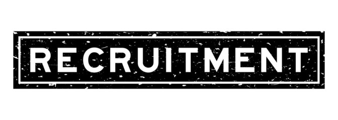 Grunge black recruitment word square rubber seal stamp on white background