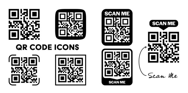 set of QR code icons isolated on white background, QR symbols vector illustration