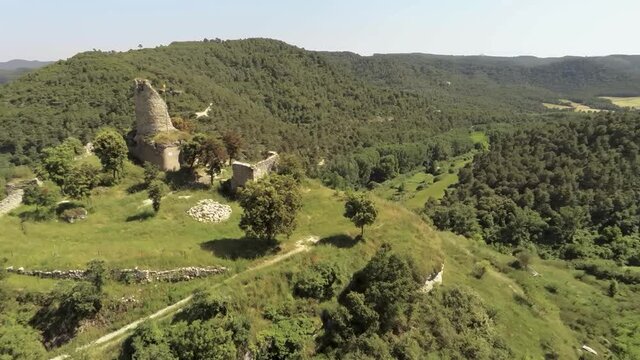 Aerial views of the Calders castle. Drone. Estelada