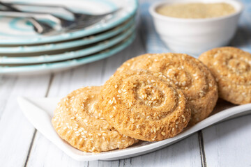 Cookies made with cookie molds named kombe. Traditional local foods of Antakya.