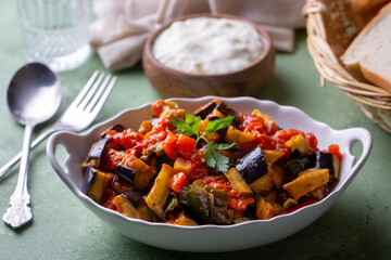 Traditional Turkish food; eggplant meze (Turkish name; saksuka)